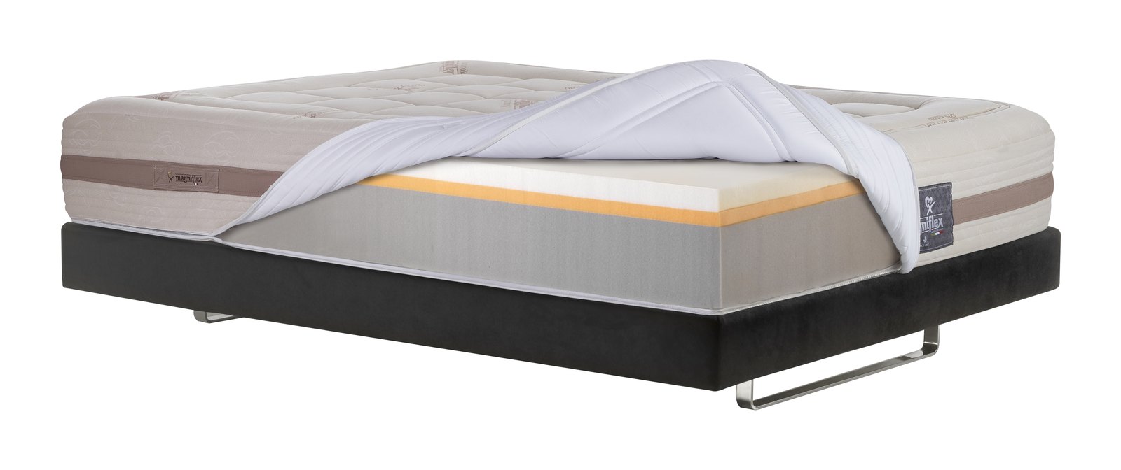 Magniflex Toscana Cotton Grande Dual 12 with the cover opened to show the inner layers