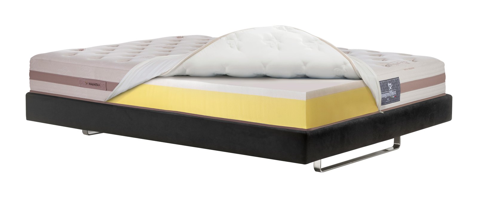 Magniflex Toscana Cotton Lux 10 with the cover opened to show the inner layers